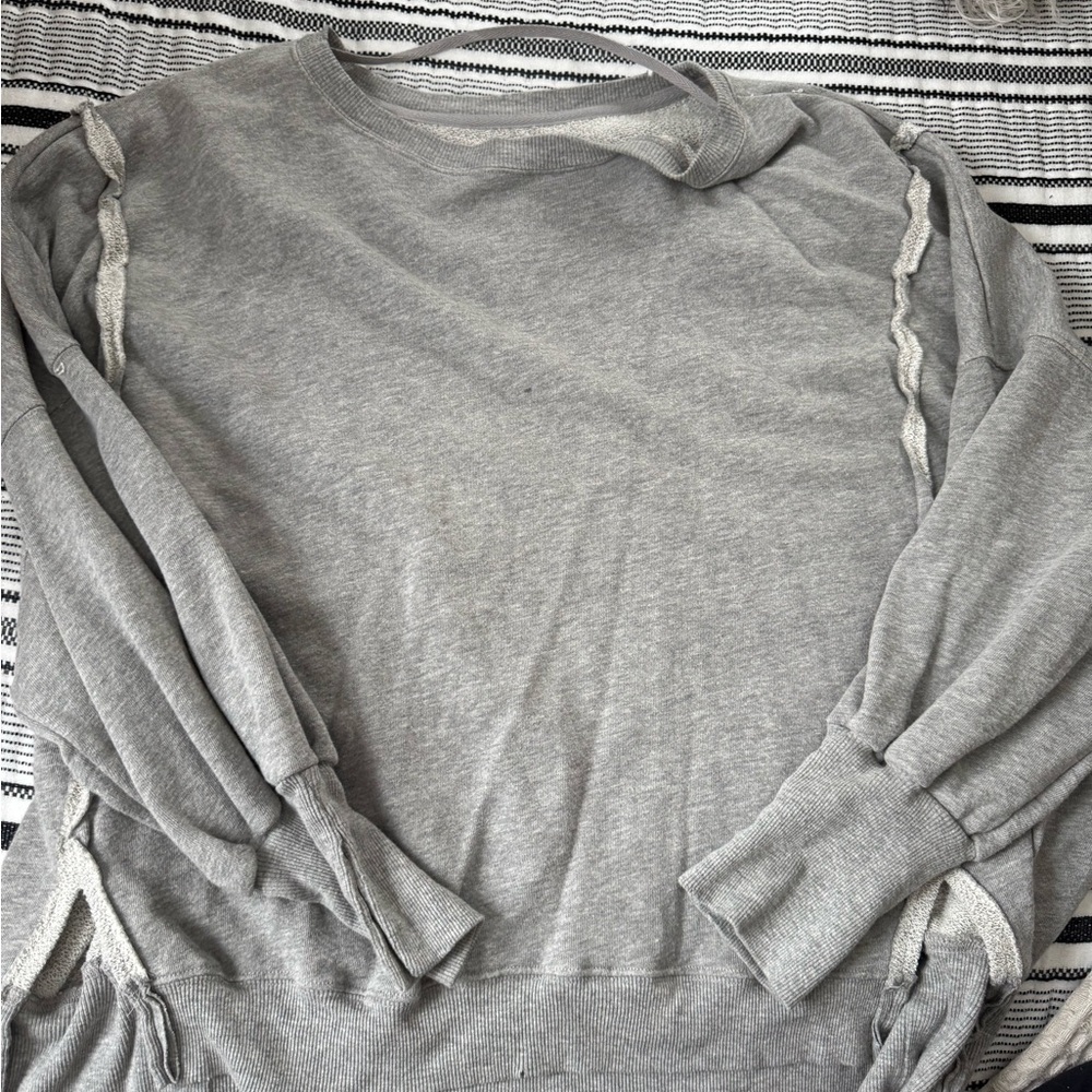 Gray Ruffle Sleeve Sweater
